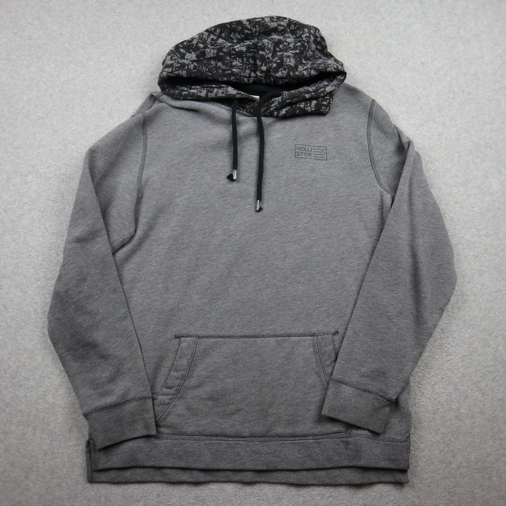 Hollister Hoodie Mens Small Grey Pullover Graphic Hood Casual Fleece Sweatshirt
